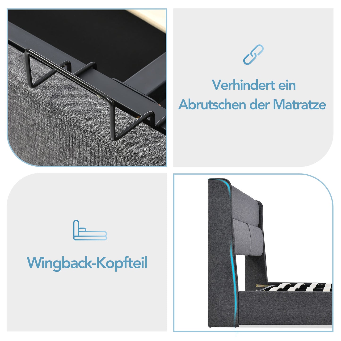 Polsterbett Doppelbett mit Verstellbare Kopfstützen,Stauraumbetten Bettgestell aus Leinenmaterial Jugendbett 140x200 mit lattenrost(Mit Matratze)