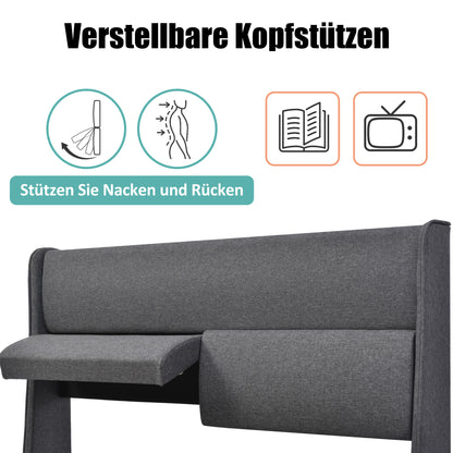 Polsterbett Doppelbett mit Verstellbare Kopfstützen,Stauraumbetten Bettgestell aus Leinenmaterial Jugendbett 140x200 mit lattenrost(Mit Matratze)