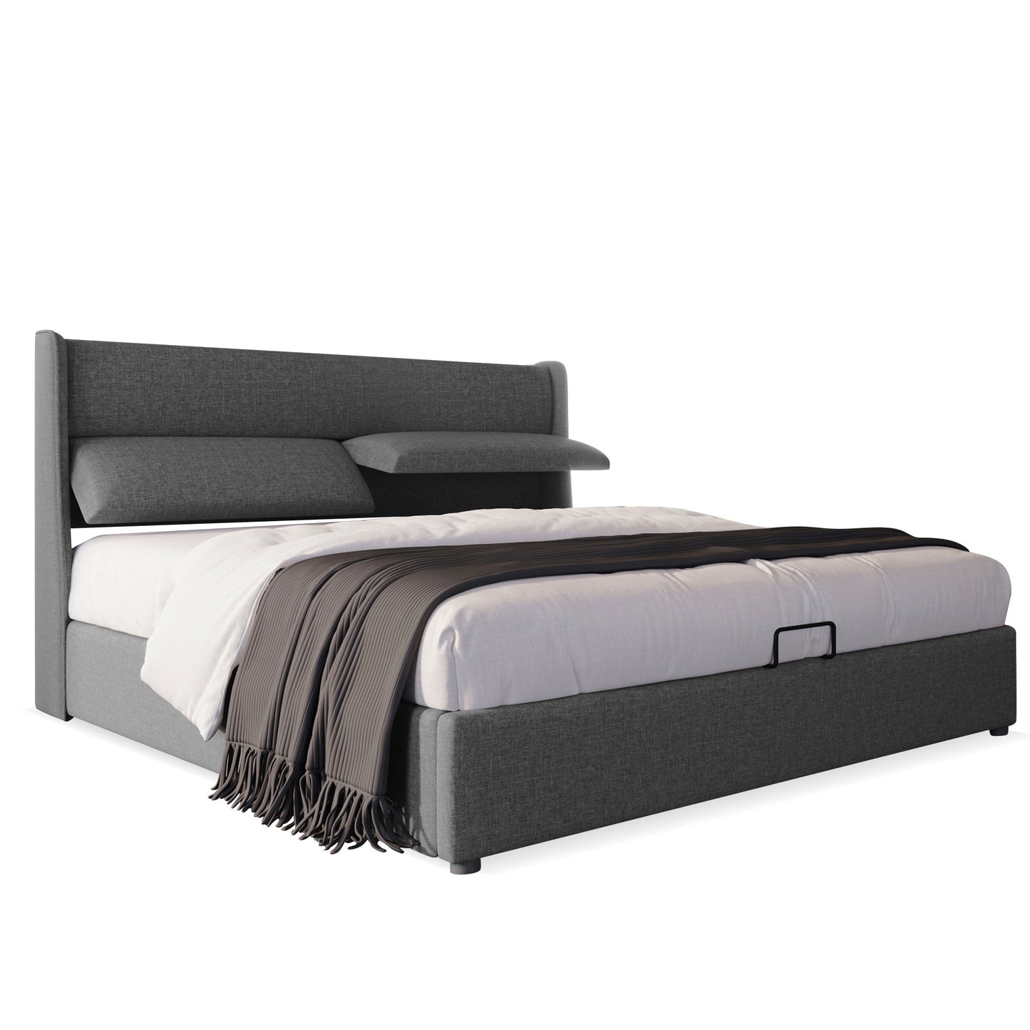 Polsterbett Doppelbett mit Verstellbare Kopfstützen,Stauraumbetten Bettgestell aus Leinenmaterial Jugendbett 140x200 mit lattenrost(Mit Matratze)