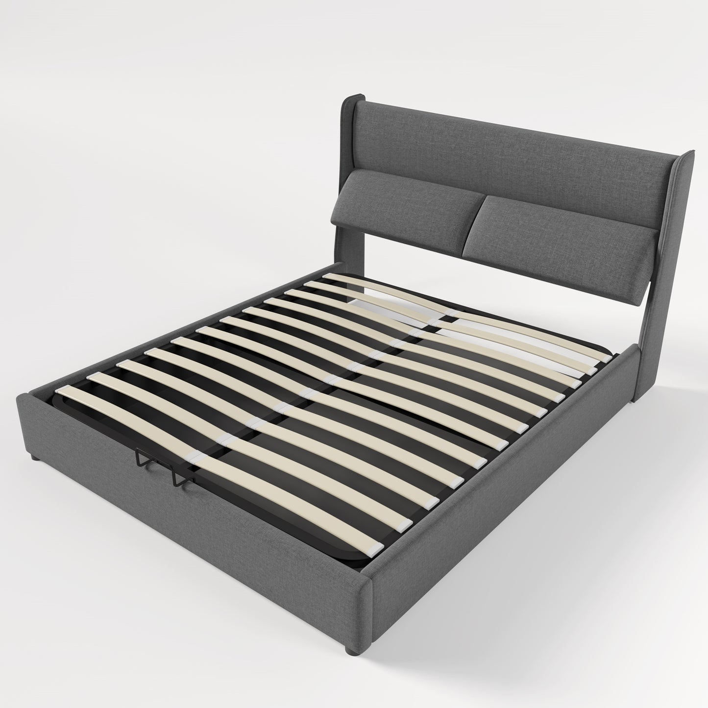 Polsterbett Doppelbett mit Verstellbare Kopfstützen,Stauraumbetten Bettgestell aus Leinenmaterial Jugendbett 160x200 mit lattenrost(Ohne Matratze)