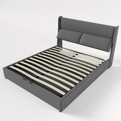 Polsterbett Doppelbett mit Verstellbare Kopfstützen,Stauraumbetten Bettgestell aus Leinenmaterial Jugendbett 160x200 mit lattenrost(Ohne Matratze)