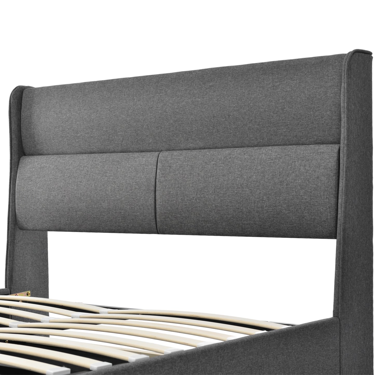 Polsterbett Doppelbett mit Verstellbare Kopfstützen,Stauraumbetten Bettgestell aus Leinenmaterial Jugendbett 140x200 mit lattenrost(Ohne Matratze)