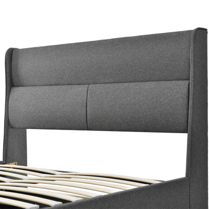 Polsterbett Doppelbett mit Verstellbare Kopfstützen,Stauraumbetten Bettgestell aus Leinenmaterial Jugendbett 180x200 mit lattenrost(Ohne Matratze)