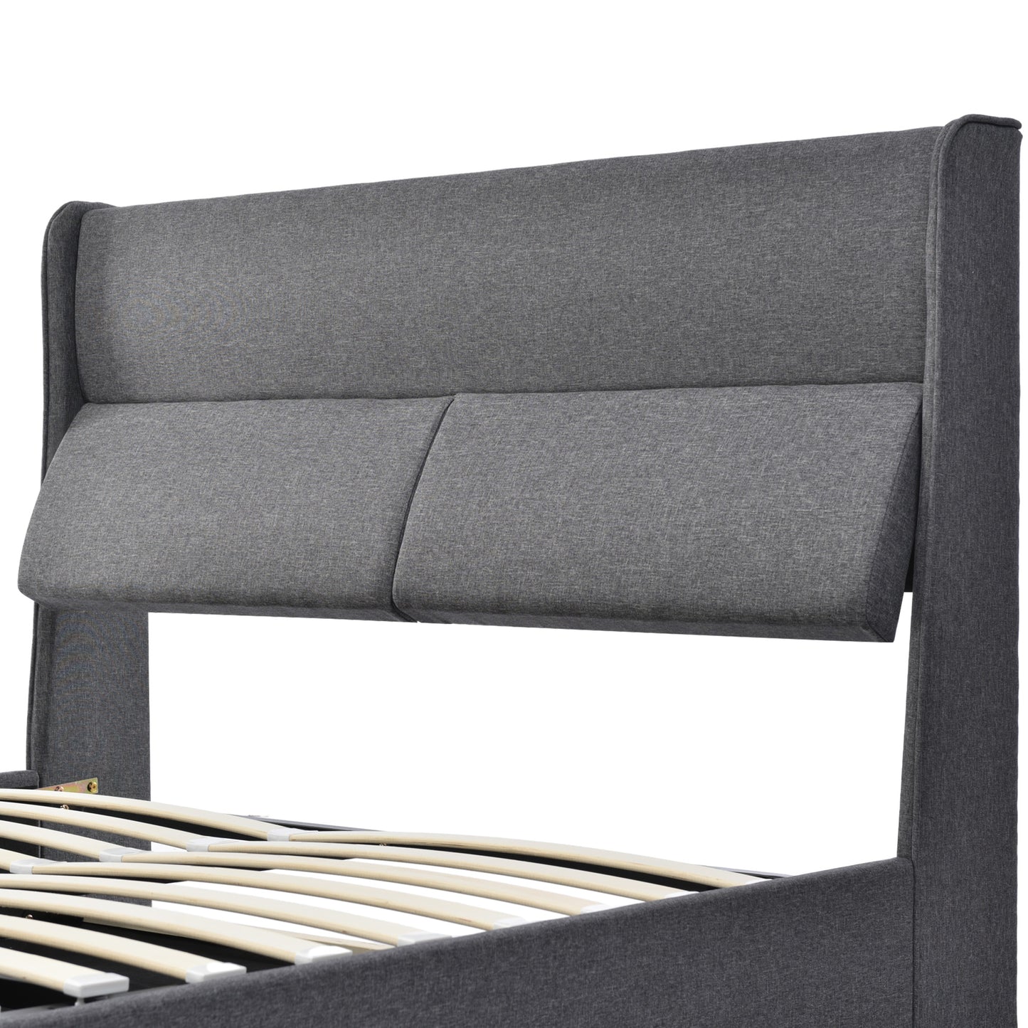 Polsterbett Doppelbett mit Verstellbare Kopfstützen,Stauraumbetten Bettgestell aus Leinenmaterial Jugendbett 180x200 mit lattenrost(Ohne Matratze)