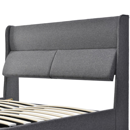 Polsterbett Doppelbett mit Verstellbare Kopfstützen,Stauraumbetten Bettgestell aus Leinenmaterial Jugendbett 160x200 mit lattenrost(Ohne Matratze)