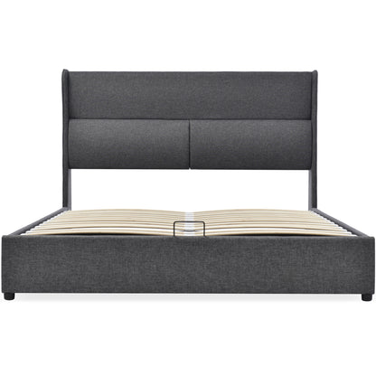 Polsterbett Doppelbett mit Verstellbare Kopfstützen,Stauraumbetten Bettgestell aus Leinenmaterial Jugendbett 160x200 mit lattenrost(Ohne Matratze)