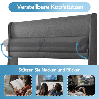 Polsterbett Doppelbett mit Verstellbare Kopfstützen,Stauraumbetten Bettgestell aus Leinenmaterial Jugendbett 140x200 mit lattenrost(Mit Matratze)