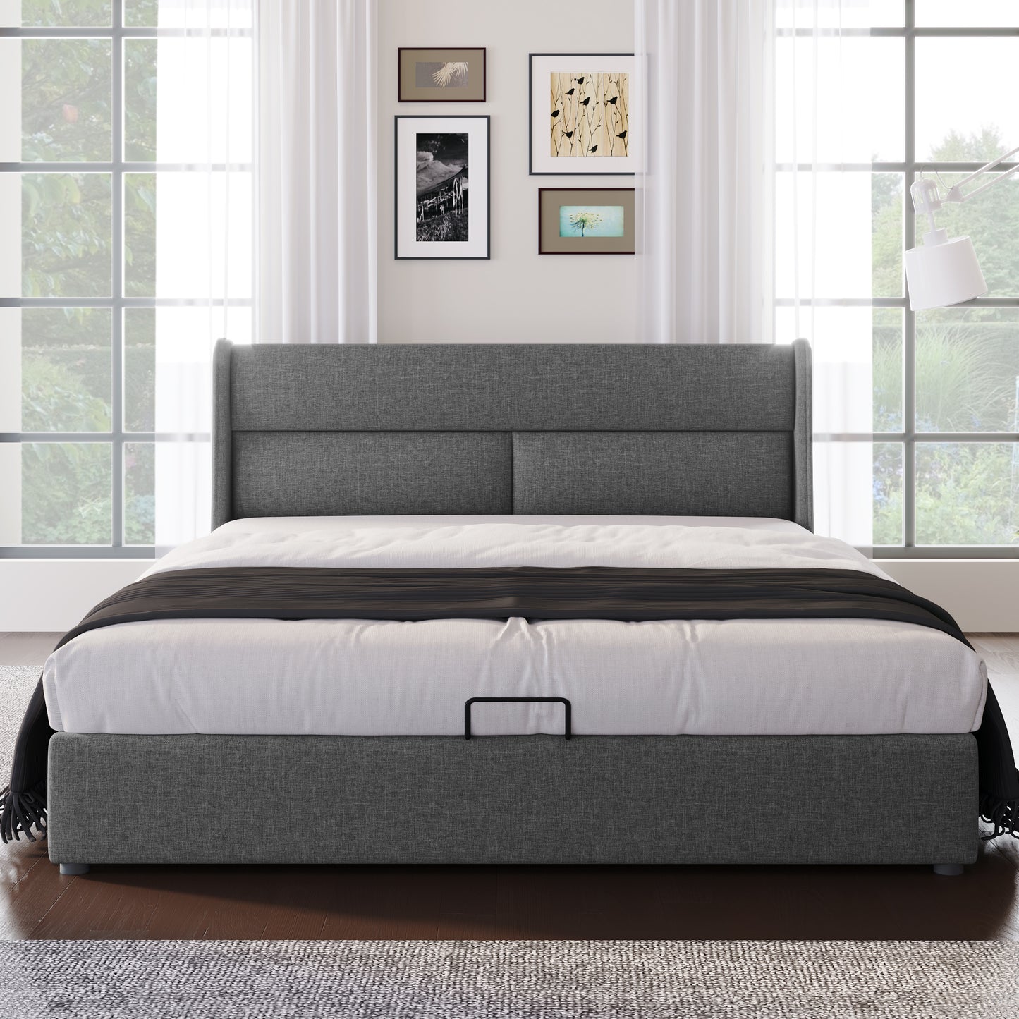 Polsterbett Doppelbett mit Verstellbare Kopfstützen,Stauraumbetten Bettgestell aus Leinenmaterial Jugendbett 140x200 mit lattenrost(Mit Matratze)