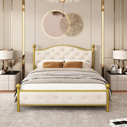 Modern Metallbett, Bettgestelle mit Lattenrost, Doppelbett, 140x200 cm, Ohne Matratze, golden