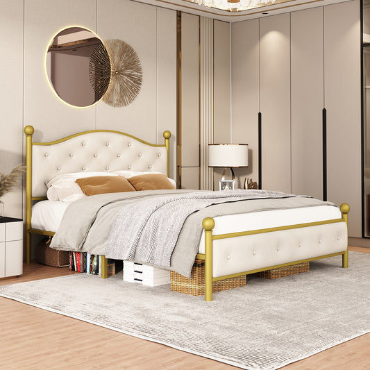 Modern Metallbett, Bettgestelle mit Lattenrost, Doppelbett, 140x200 cm, Ohne Matratze, golden