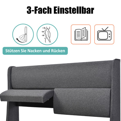 Polsterbett Doppelbett mit Verstellbare Kopfstützen,Stauraumbetten Bettgestell aus Leinenmaterial Jugendbett 160x200 mit lattenrost(Ohne Matratze)
