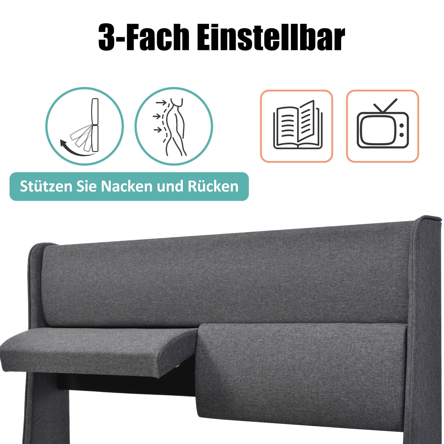 Polsterbett Doppelbett mit Verstellbare Kopfstützen,Stauraumbetten Bettgestell aus Leinenmaterial Jugendbett 180x200 mit lattenrost(Ohne Matratze)