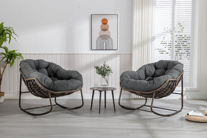 Outdoor Rocking Chair, Patio Oversized Wicker Egg Rocking Chair, Indoor & Outdoor Comfy Rocker Chair with Thick Cushion, Modern Lounge Chair for Balcony, Front Porch, Garden, Backyard, Deck, Dark Gray