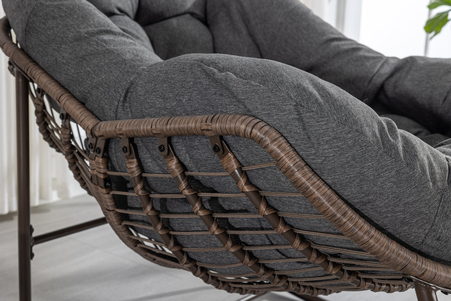 Outdoor Rocking Chair, Patio Oversized Wicker Egg Rocking Chair, Indoor & Outdoor Comfy Rocker Chair with Thick Cushion, Modern Lounge Chair for Balcony, Front Porch, Garden, Backyard, Deck, Dark Gray