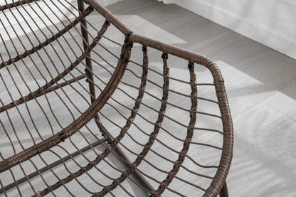 Outdoor Rocking Chair, Patio Oversized Wicker Egg Rocking Chair, Indoor & Outdoor Comfy Rocker Chair with Thick Cushion, Modern Lounge Chair for Balcony, Front Porch, Garden, Backyard, Deck White