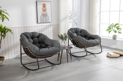 Outdoor Rocking Chair, Patio Oversized Wicker Egg Rocking Chair, Indoor & Outdoor Comfy Rocker Chair with Thick Cushion, Modern Lounge Chair for Balcony, Front Porch, Garden, Backyard, Deck, Dark Gray