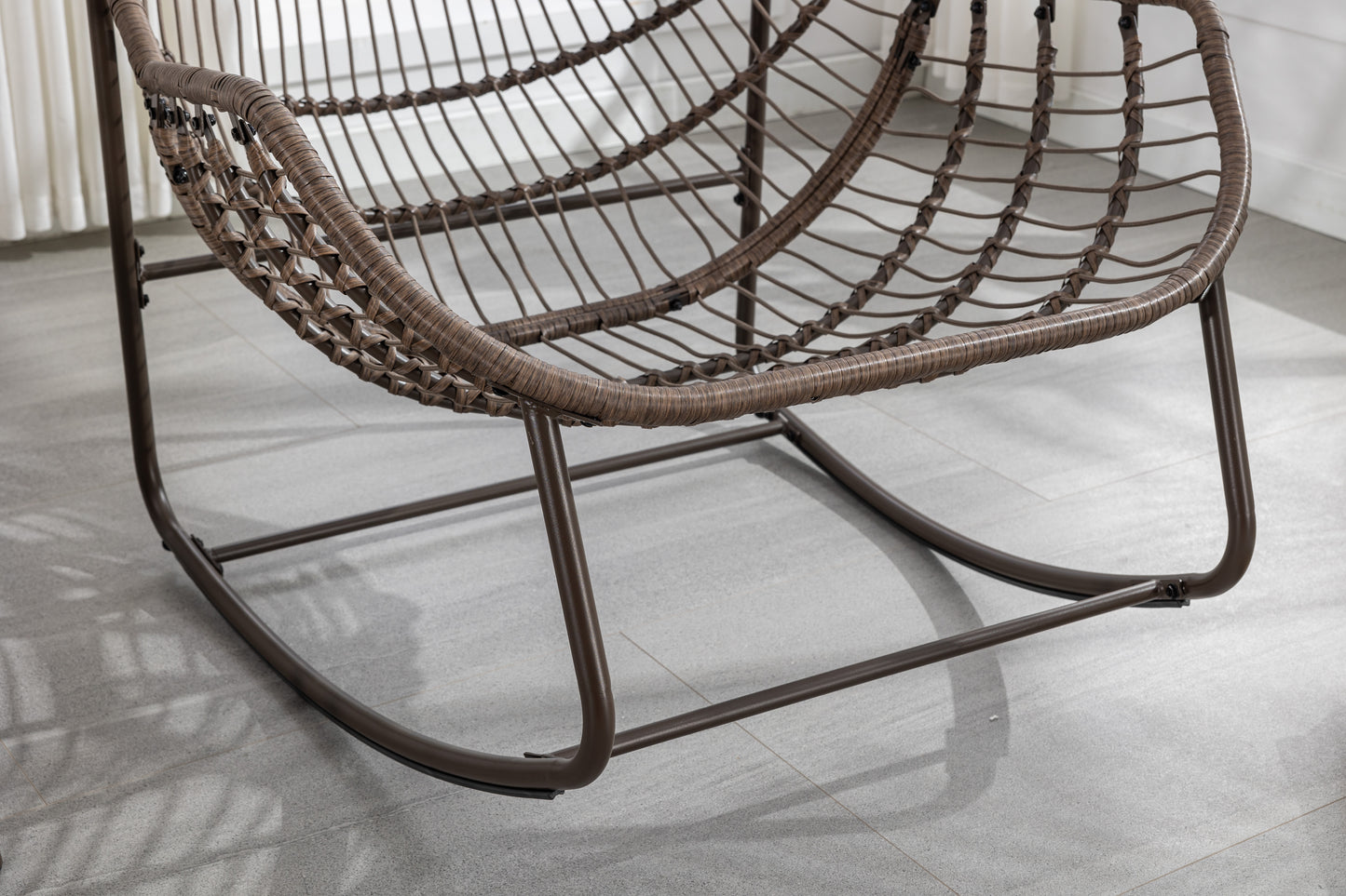 Outdoor Rocking Chair, Patio Oversized Wicker Egg Rocking Chair, Indoor & Outdoor Comfy Rocker Chair with Thick Cushion, Modern Lounge Chair for Balcony, Front Porch, Garden, Backyard, Deck Gray