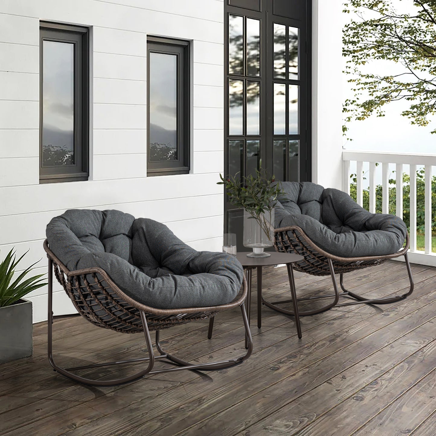 Outdoor Rocking Chair, Patio Oversized Wicker Egg Rocking Chair, Indoor & Outdoor Comfy Rocker Chair with Thick Cushion, Modern Lounge Chair for Balcony, Front Porch, Garden, Backyard, Deck, Dark Gray