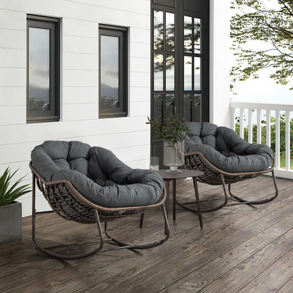 Outdoor Rocking Chair, Patio Oversized Wicker Egg Rocking Chair, Indoor & Outdoor Comfy Rocker Chair with Thick Cushion, Modern Lounge Chair for Balcony, Front Porch, Garden, Backyard, Deck, Dark Gray