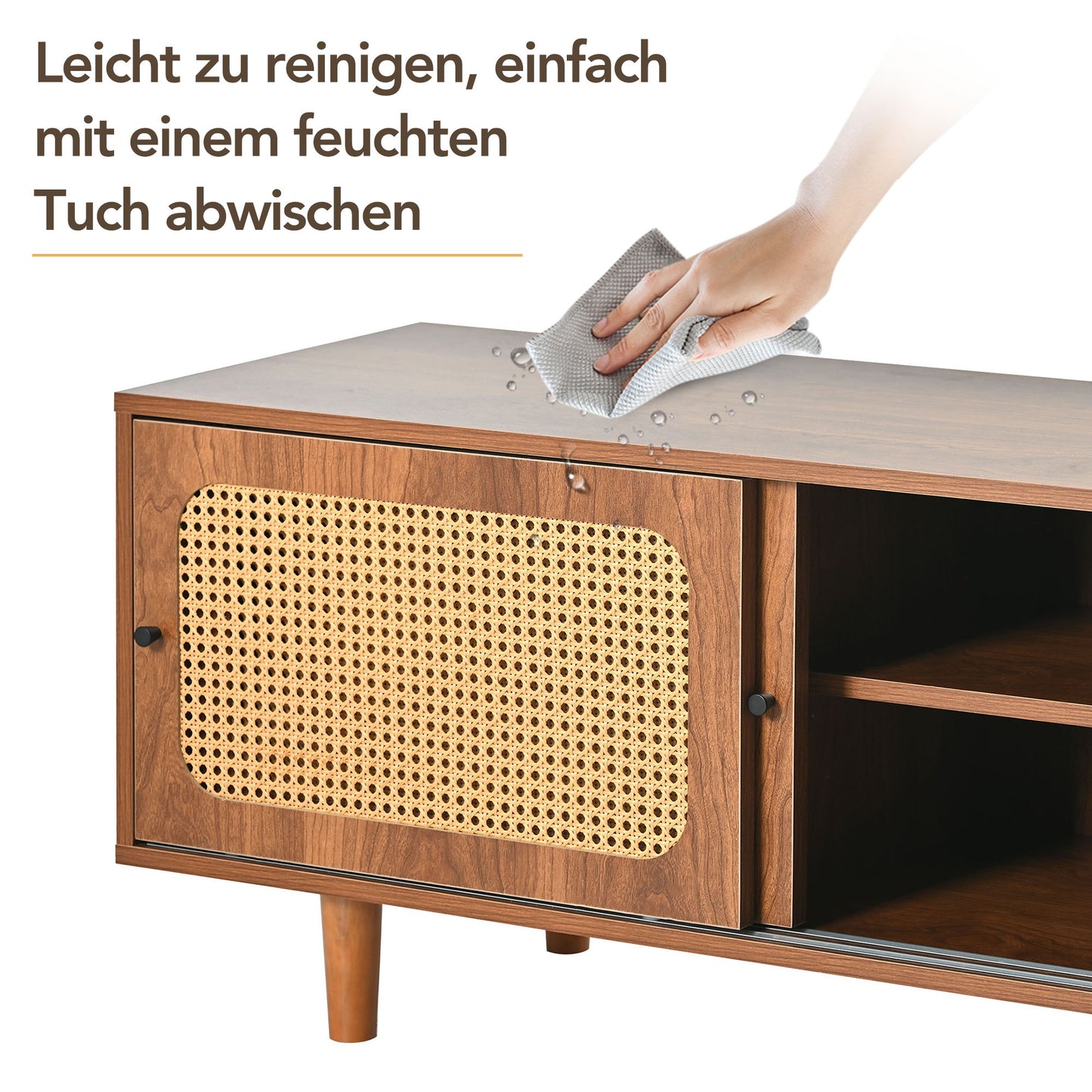 Rattan Schuhschrank mit 2 Türen mit verstellbare Ablage Walnuss Farbe formschöner Schuhschrank für Flur, Wohn- und Schlafzimmer