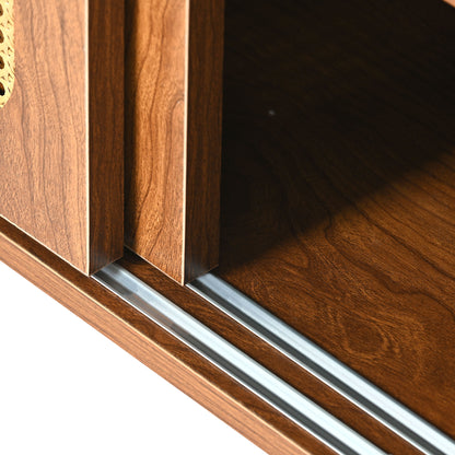 Rattan Schuhschrank mit 2 Türen mit verstellbare Ablage Walnuss Farbe formschöner Schuhschrank für Flur, Wohn- und Schlafzimmer