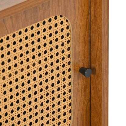Rattan Schuhschrank mit 2 Türen mit verstellbare Ablage Walnuss Farbe formschöner Schuhschrank für Flur, Wohn- und Schlafzimmer