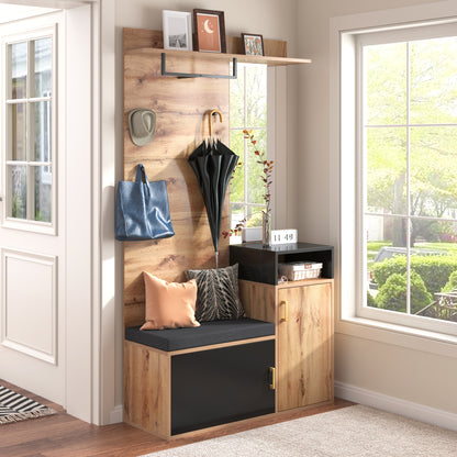 Garderoben-Set,mit 4 Kleiderhaken, Spiegel, Schuhschrank, Wandgarderobe, oberes Ablagefach, Flurgarderobe Sitzbank