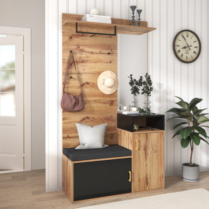 Garderoben-Set,mit 4 Kleiderhaken, Spiegel, Schuhschrank, Wandgarderobe, oberes Ablagefach, Flurgarderobe Sitzbank