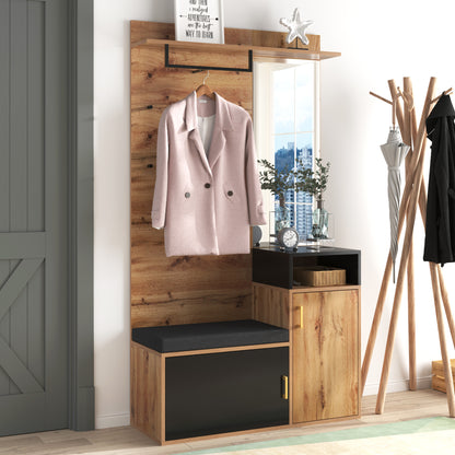 Garderoben-Set,mit 4 Kleiderhaken, Spiegel, Schuhschrank, Wandgarderobe, oberes Ablagefach, Flurgarderobe Sitzbank