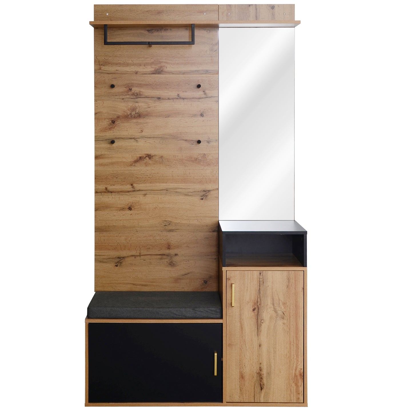 Garderoben-Set,mit 4 Kleiderhaken, Spiegel, Schuhschrank, Wandgarderobe, oberes Ablagefach, Flurgarderobe Sitzbank
