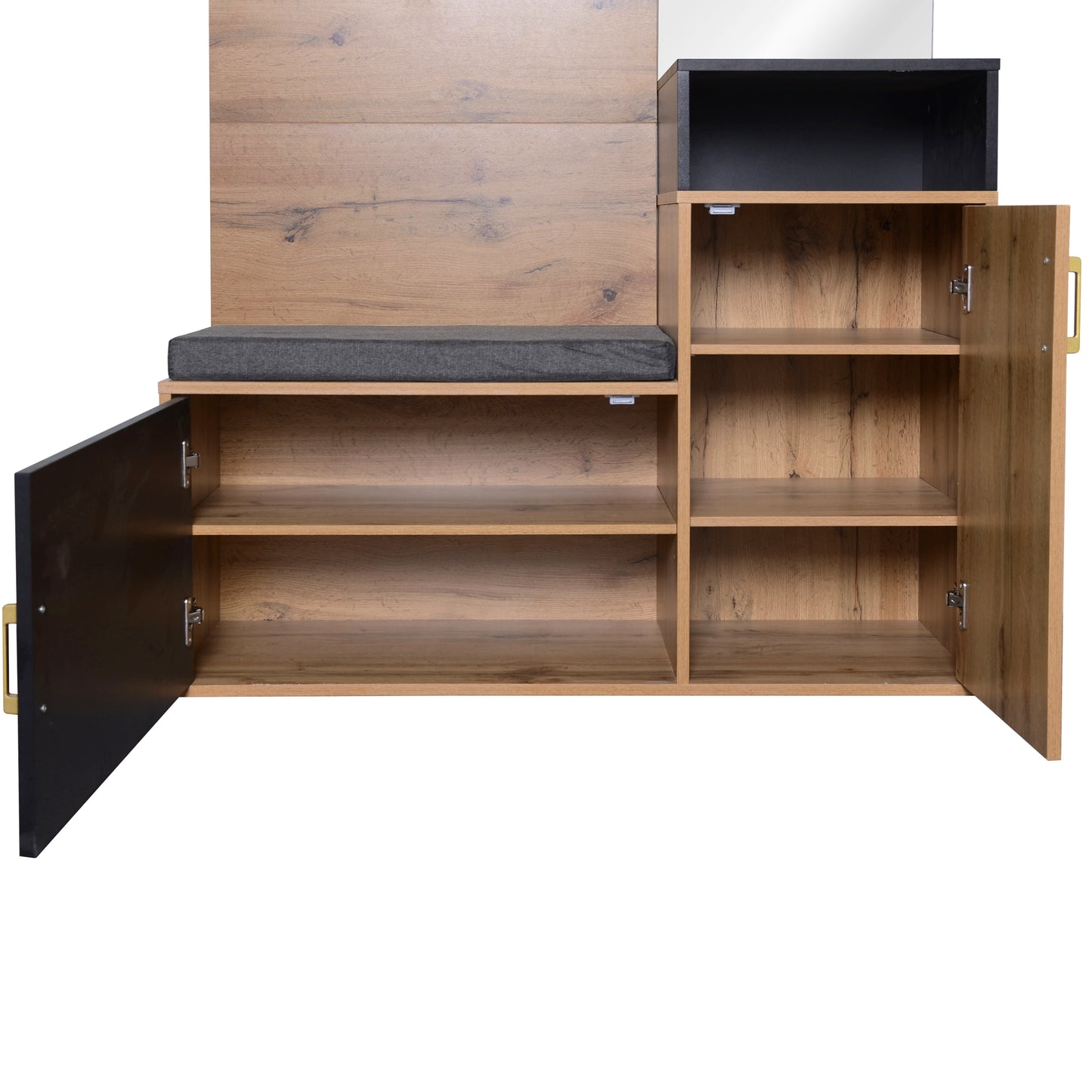 Garderoben-Set,mit 4 Kleiderhaken, Spiegel, Schuhschrank, Wandgarderobe, oberes Ablagefach, Flurgarderobe Sitzbank