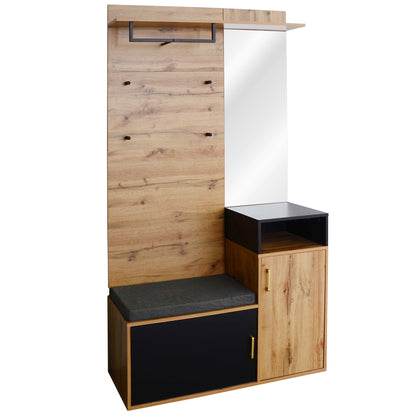 Garderoben-Set,mit 4 Kleiderhaken, Spiegel, Schuhschrank, Wandgarderobe, oberes Ablagefach, Flurgarderobe Sitzbank