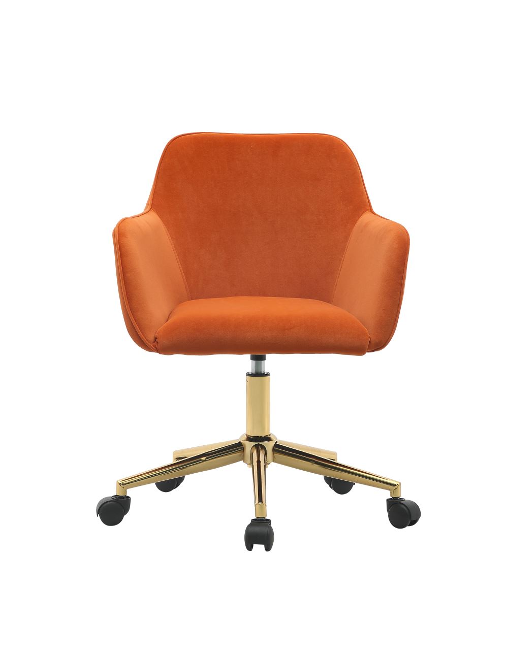 Neuer höhenverstellbarer Drehstuhl aus Samtstoff für das Büro im Innenbereich mit goldenen Beinen,Orange
