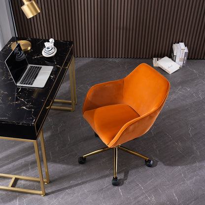 Neuer höhenverstellbarer Drehstuhl aus Samtstoff für das Büro im Innenbereich mit goldenen Beinen,Orange