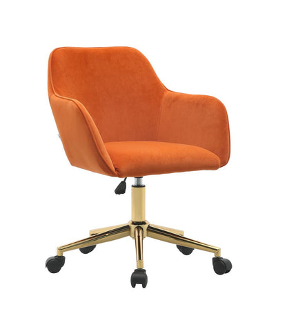 Neuer höhenverstellbarer Drehstuhl aus Samtstoff für das Büro im Innenbereich mit goldenen Beinen,Orange