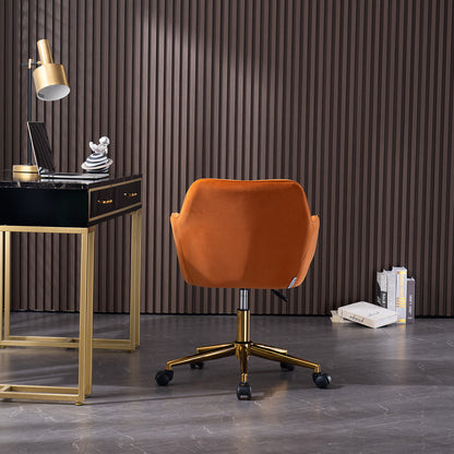 Neuer höhenverstellbarer Drehstuhl aus Samtstoff für das Büro im Innenbereich mit goldenen Beinen,Orange