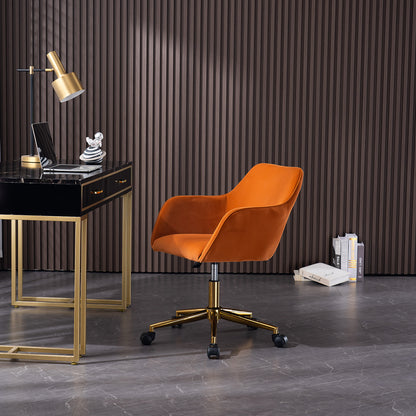 Neuer höhenverstellbarer Drehstuhl aus Samtstoff für das Büro im Innenbereich mit goldenen Beinen,Orange