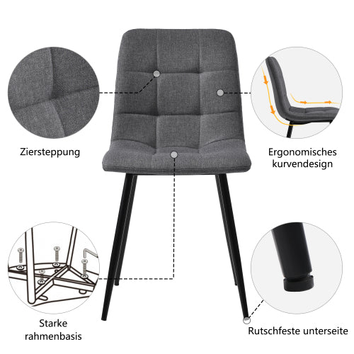 Esstisch-Set (5-teilig), Esstisch-Set mit 4 Stühlen, Modernes Küchen-Esstisch-Set, Runder Küchentisch mit Durchmesser 100 cm, Schwarze Metallbeine, MDF-Marmor-Tischplatte, Graue Samt-Esszimmerstühle