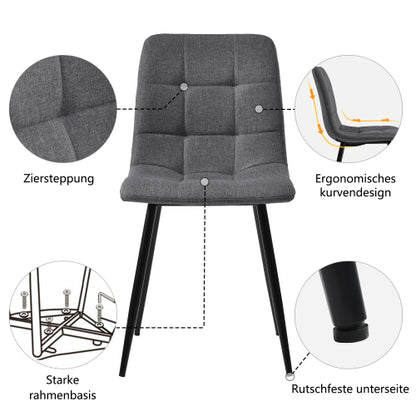 Esstisch-Set (5-teilig), Esstisch-Set mit 4 Stühlen, Modernes Küchen-Esstisch-Set, Runder Küchentisch mit Durchmesser 100 cm, Schwarze Metallbeine, MDF-Marmor-Tischplatte, Graue Samt-Esszimmerstühle