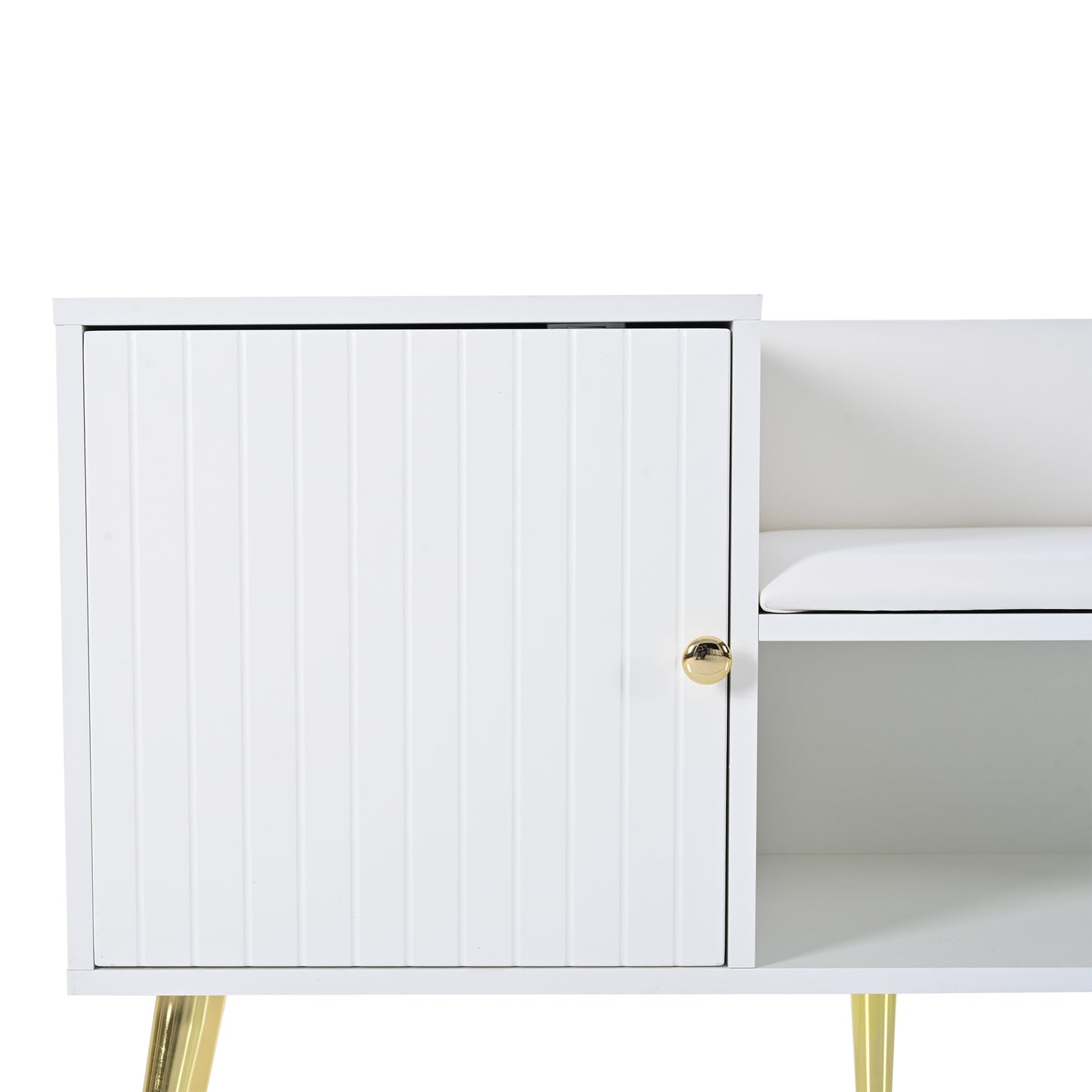 Moderne luxuriöse Schuhtruhe in Weiß mit Stauraum, gepolsterter Sitzbank und Rückenlehne, Perfekt für den Eingangsbereich