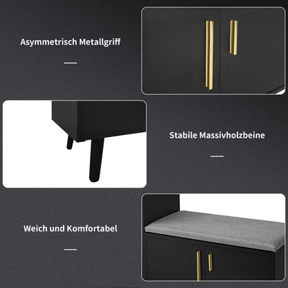 Moderne Schuhbank Schuhtruhe Sitzbank mit drei Stauraum Türen, Schwarzwalnuss