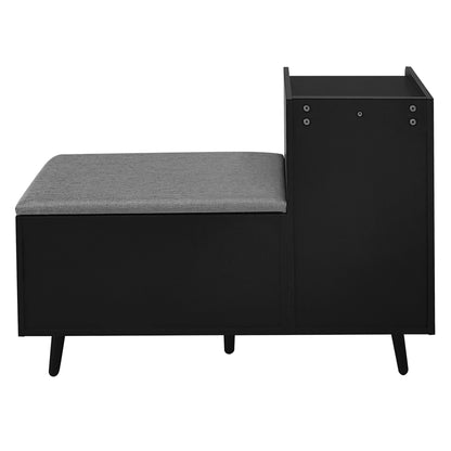 Moderne Schuhbank Schuhtruhe Sitzbank mit drei Stauraum Türen, Schwarzwalnuss