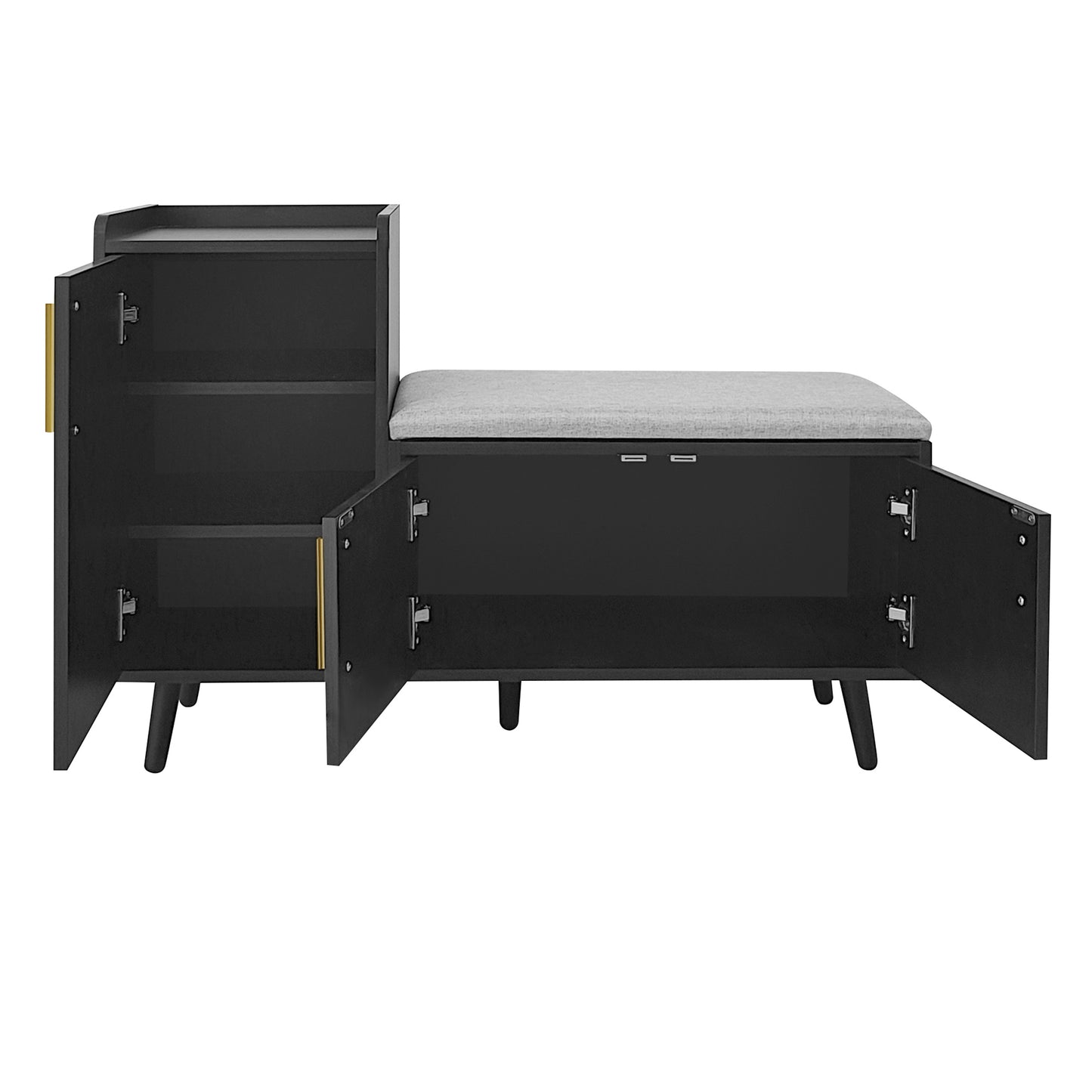 Moderne Schuhbank Schuhtruhe Sitzbank mit drei Stauraum Türen, Schwarzwalnuss