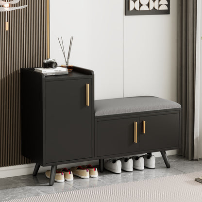 Moderne Schuhbank Schuhtruhe Sitzbank mit drei Stauraum Türen, Schwarzwalnuss