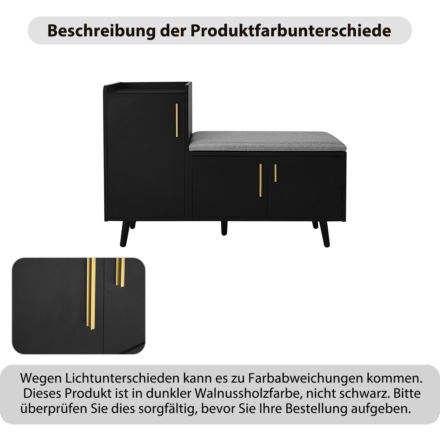 Moderne Schuhbank Schuhtruhe Sitzbank mit drei Stauraum Türen, Schwarzwalnuss