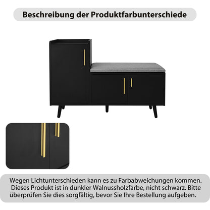 Moderne Schuhbank Schuhtruhe Sitzbank mit drei Stauraum Türen, Schwarzwalnuss