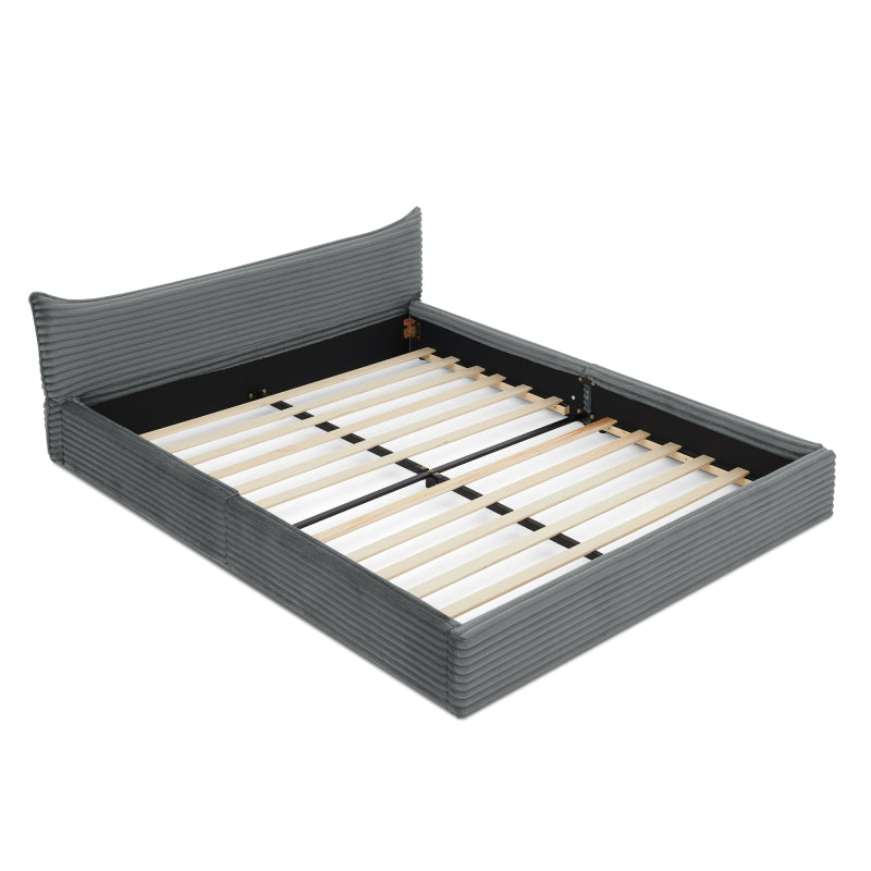 Doppelbett 160*200cm, mit Samtweichem Chenille-Bezug & Elegantem Kleinkantendesign am Kopfende, Dark Gray (ohne Matratze)