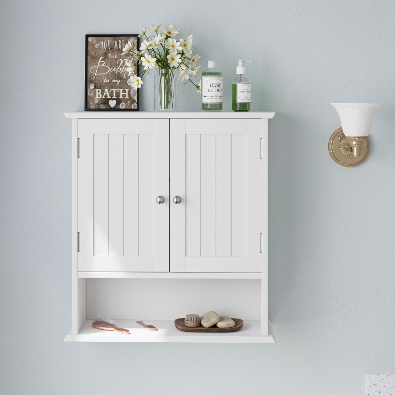 Badezimmerschrank Wandregal mit 2-Türen, Weiß