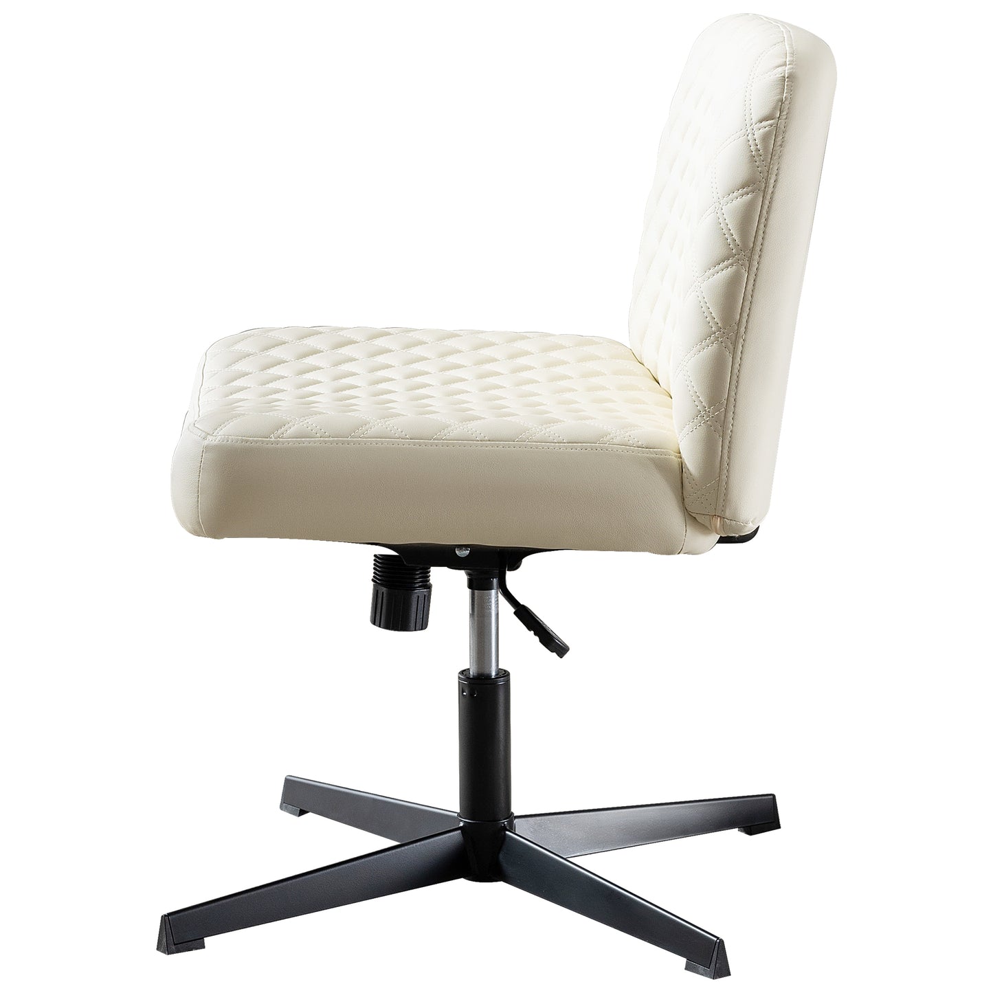Bürostuhl Ohne Armlehnen,Home Office Stuhl Keine Räder,Heavy Duty Metallbasis,120°Schaukelnder breiter Sitz Ergonomischer Stuhl, Dicken gepolsterte Dreh Eitelkeit Stuhl für Heim und Büro Beige+PU+Metal