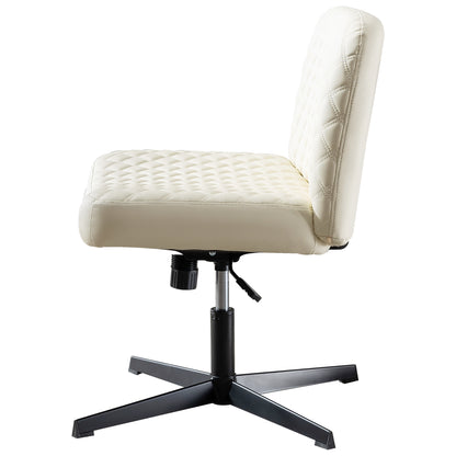 Bürostuhl Ohne Armlehnen,Home Office Stuhl Keine Räder,Heavy Duty Metallbasis,120°Schaukelnder breiter Sitz Ergonomischer Stuhl, Dicken gepolsterte Dreh Eitelkeit Stuhl für Heim und Büro Beige+PU+Metal